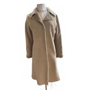 Brandon Thomas Beige Long Faux Shearling Coat with Button Closure Size Small